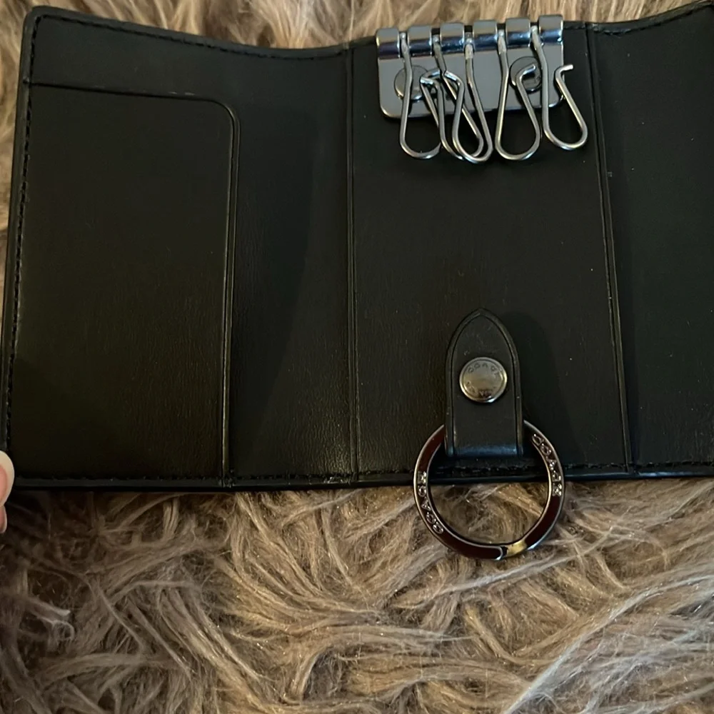 Coach Black Signature Canvas Key & Card Holder